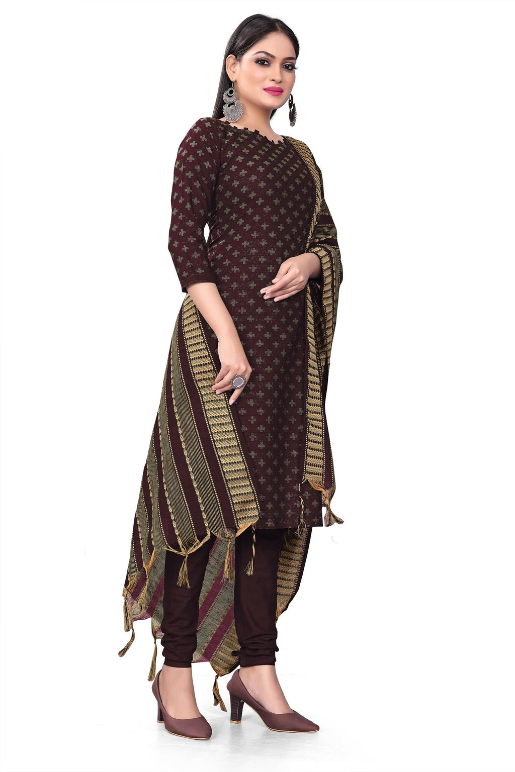 Purple Cotton Jacquard Woven Unstitched Dress Material - Amara