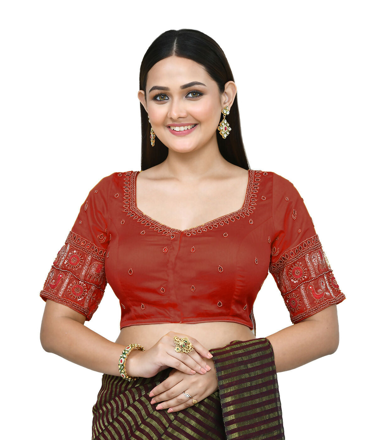 Joban Fashion Women's Red Embroidered Stitched Blouse