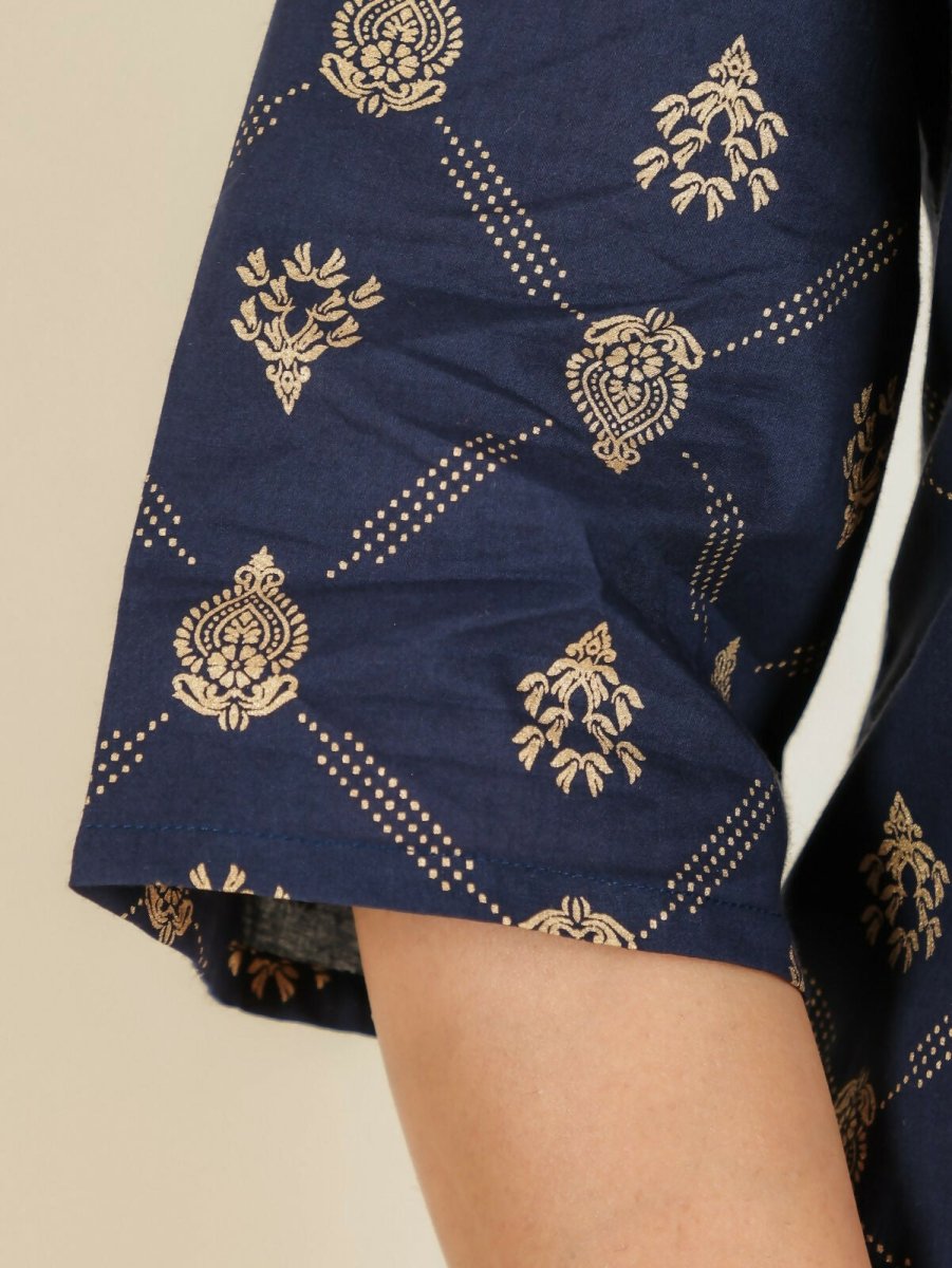 Aramya Straight Soft Cotton Floral Print Women's Kurta Set - Blue