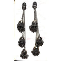 MS Fashion India Antique Silver Long Chain Triple Afghani Hanging Kashmiri Earrings
