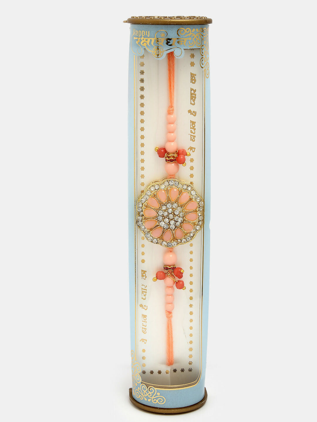 NVR Men Pink Stone-Studded Rakhi With Roli Chawal
