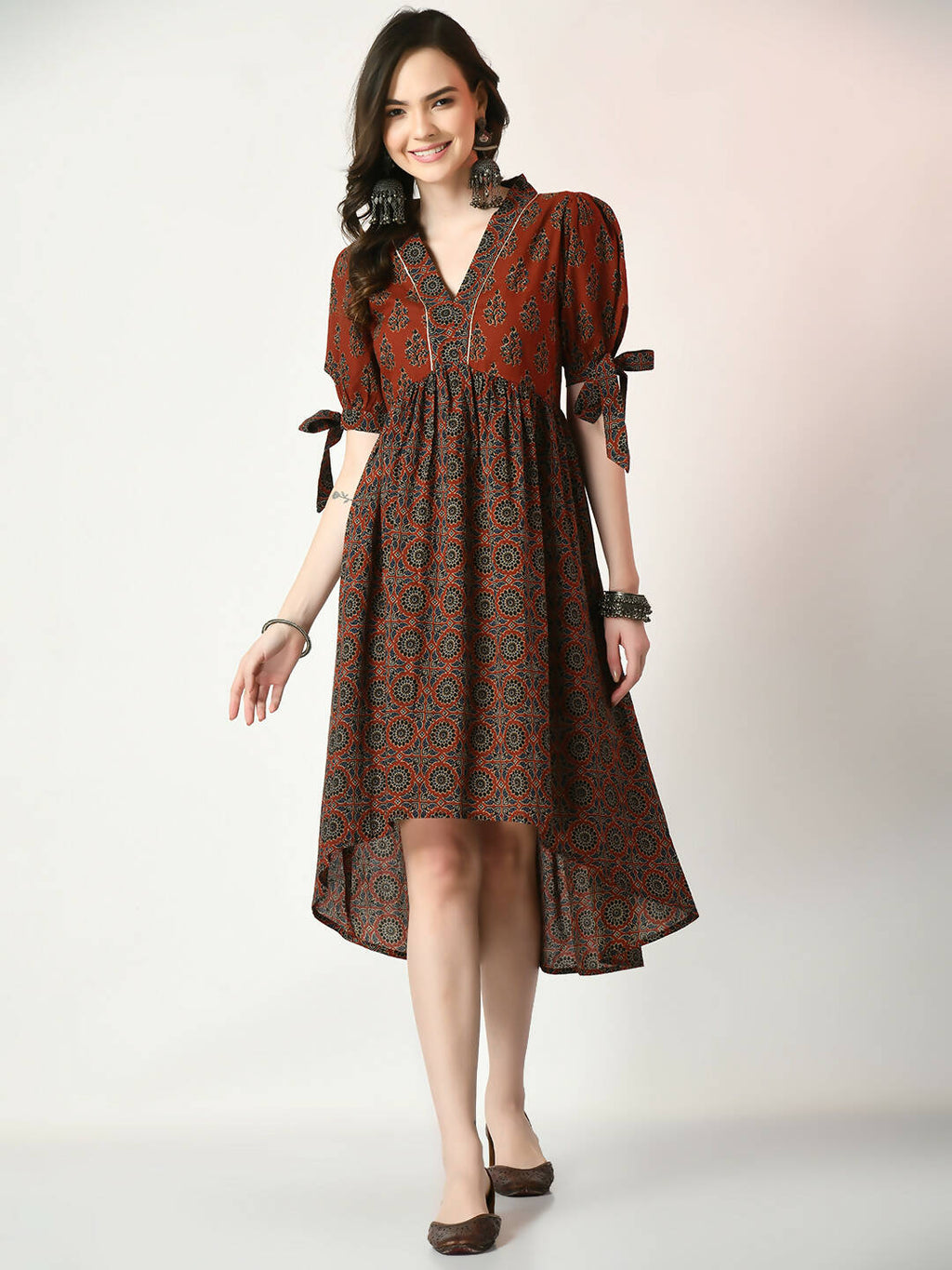 Myshka Women's Rust Empire Printed Dress