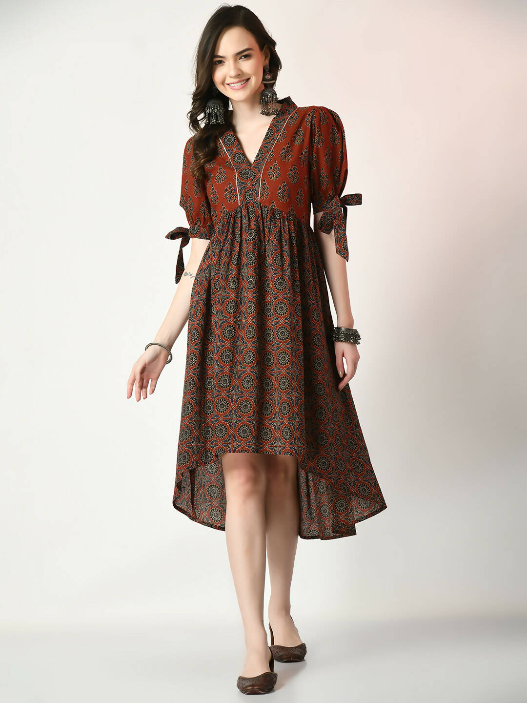 Myshka Women's Rust Empire Printed Dress