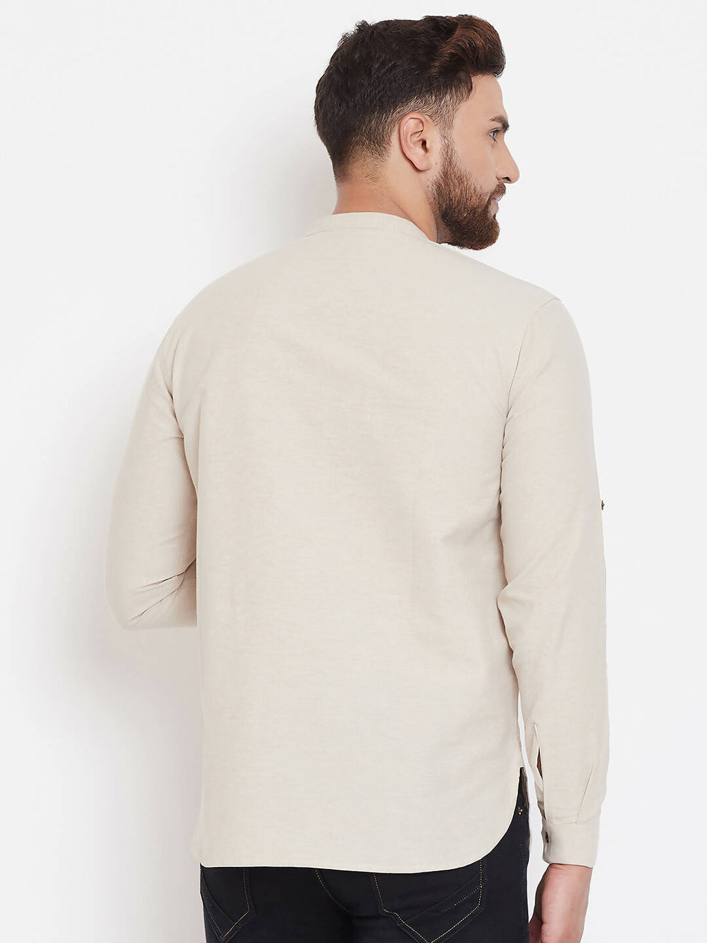 Even Apparels Beige Pure Cotton Men's Kurta With Band Collar