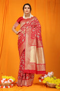 Jyoti Fashion Women's Maroon Kanjivaram Silk Zari Woven Saree with Blouse