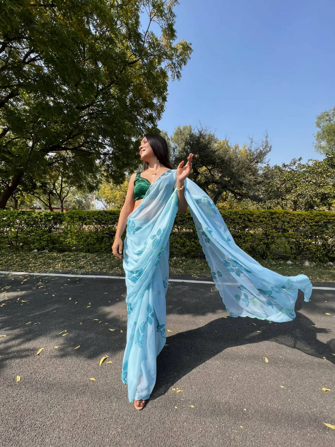 Vamsee Sky Blue Chiffon Designer Saree