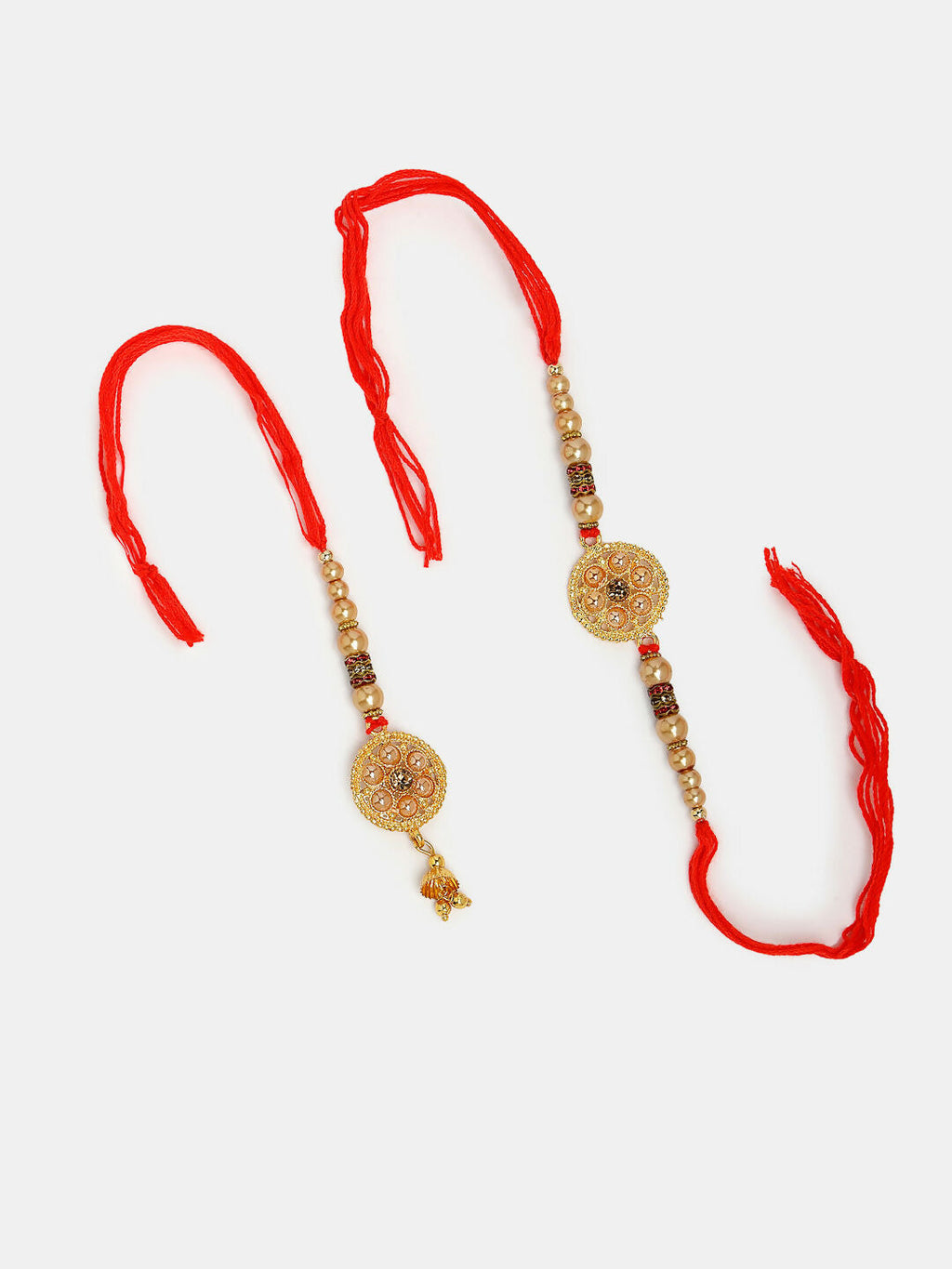 NVR Women & Men Set of 2 Gold-Toned Bhaiya Bhabi Rakhi With Roli Chawal & Chocolate