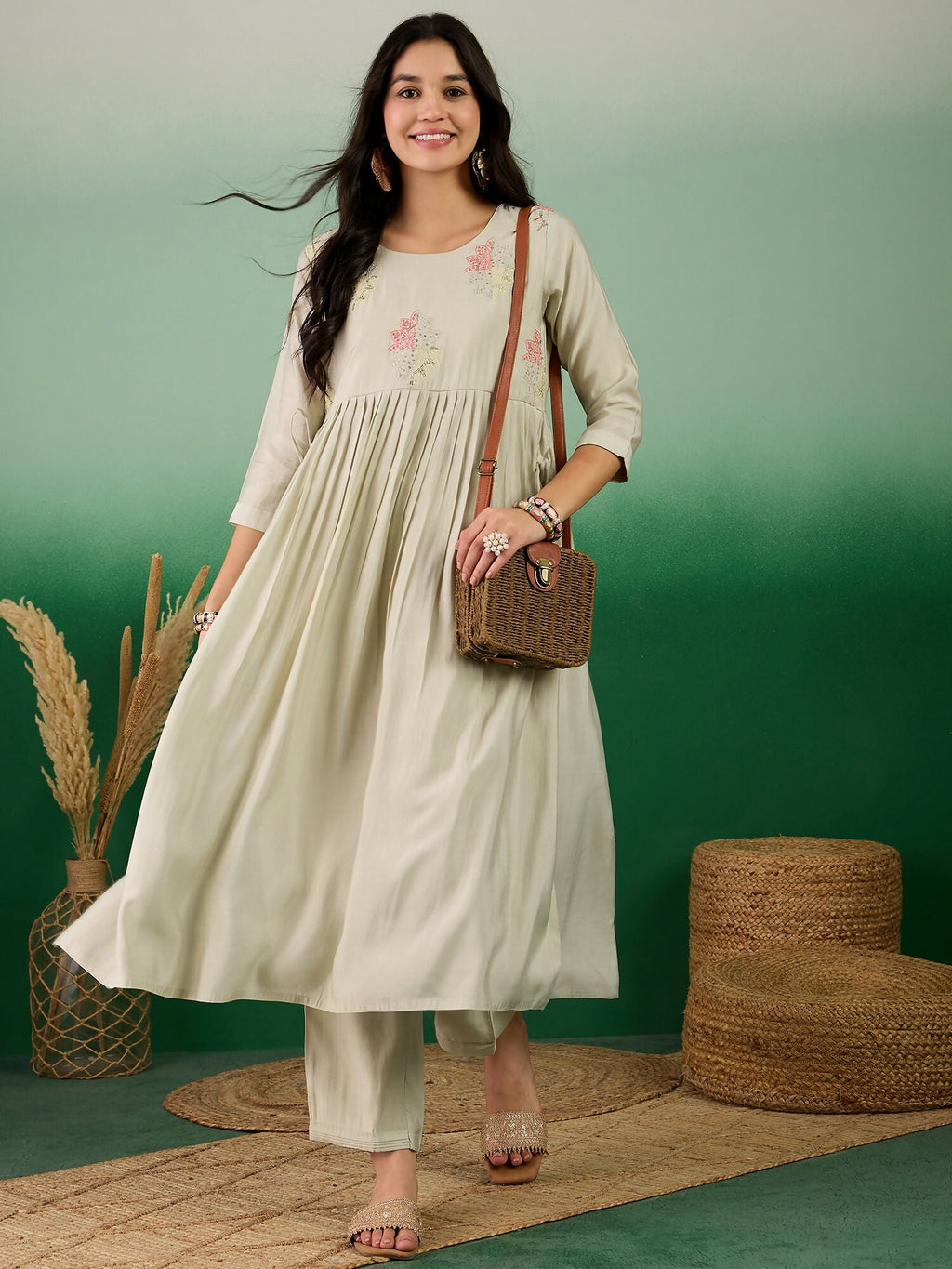 Green Embroidered Muslin Kurta and Trouser - Berlin