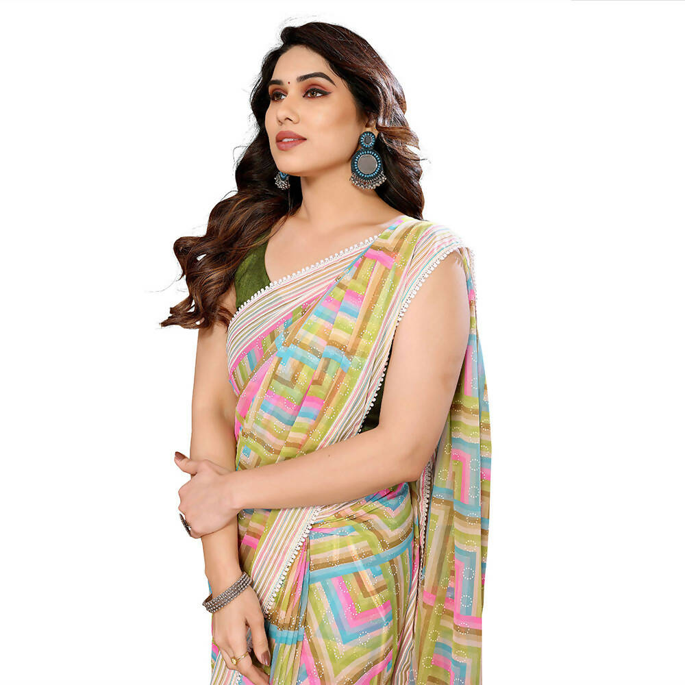 Women's Partywear Designer Green Georgette Fancy Saree - Satrangi