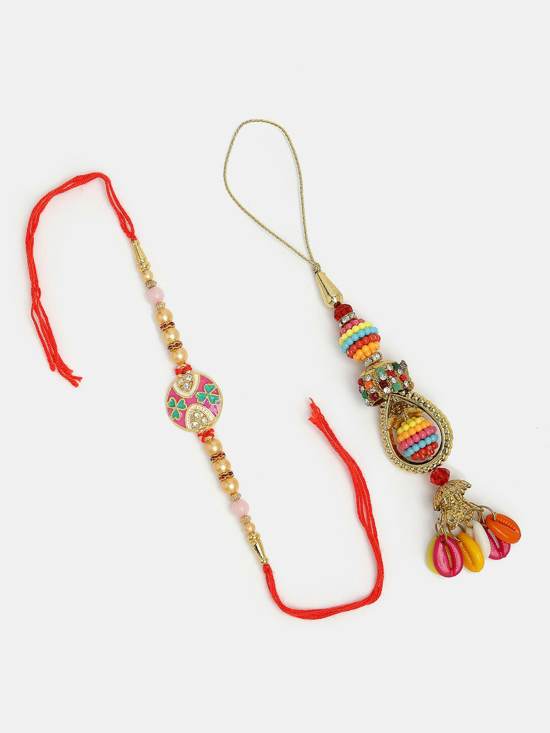 NVR Women & Men Set of 2 Multicolor Artificial beads Bhaiya Bhabhi Rakhi With Roli Chawal