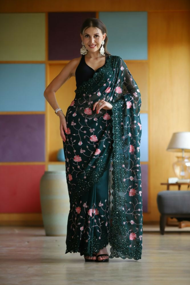 Vamsee Ashi Green Georgette Saree
