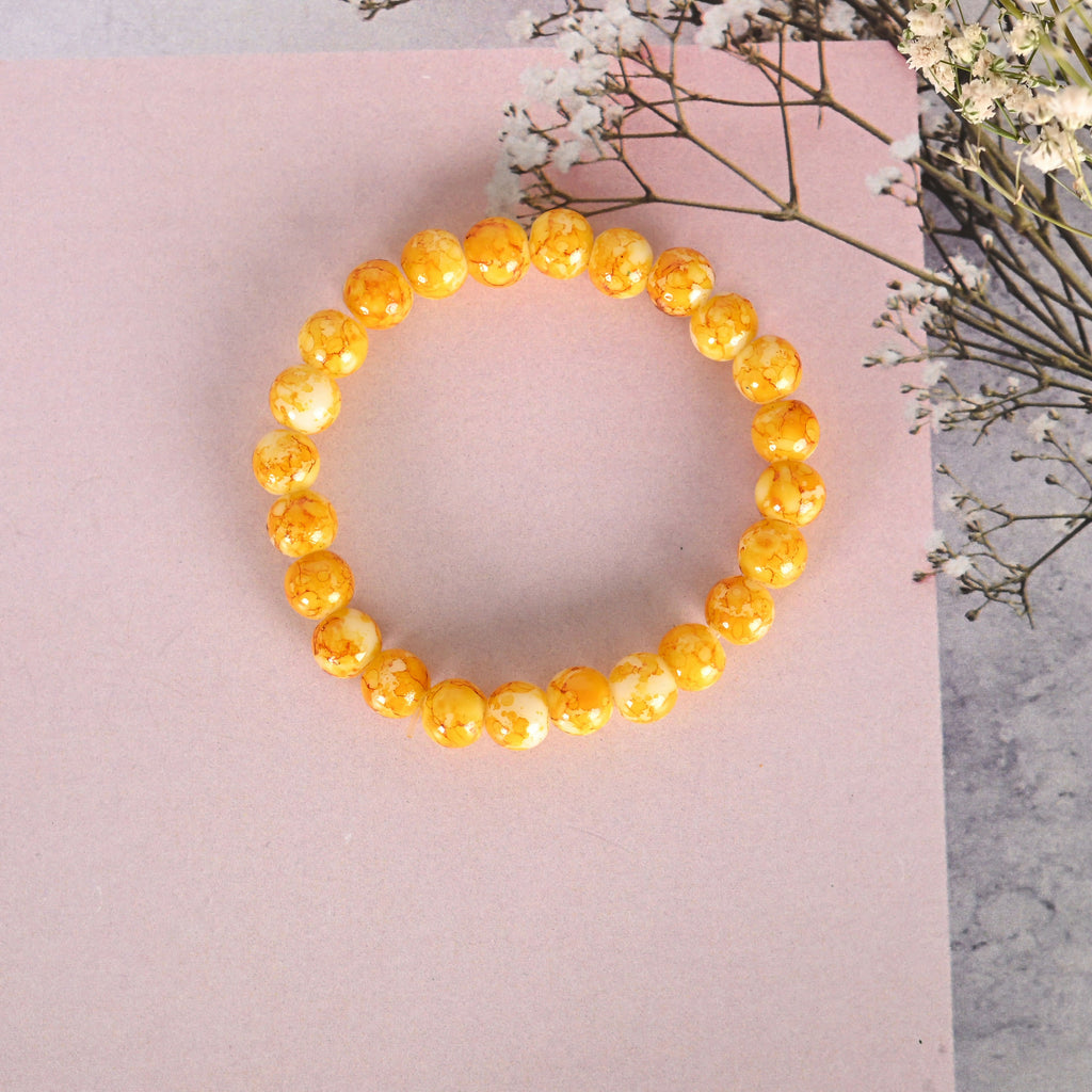 NVR Men & Women Yellow Marbel Crystal Elasticated Bracelet