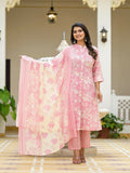 Juniper Women's Pink Floral Printed Cotton Kurta Set With Buttons