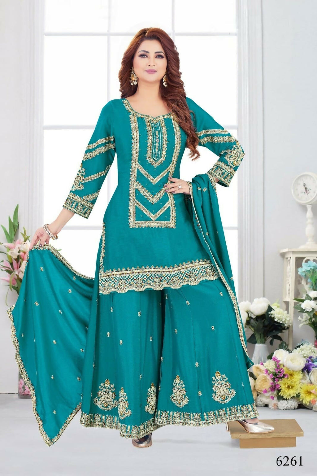 Joban Fashion Chinon Silk Rama Green Color Kurta Set