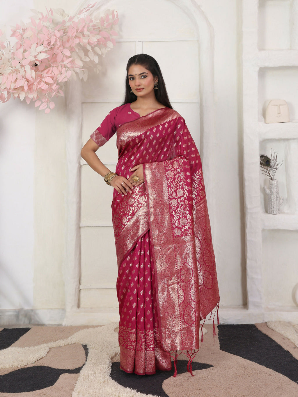 Shree Shyam Fashion Lichi Silk Wine Saree
