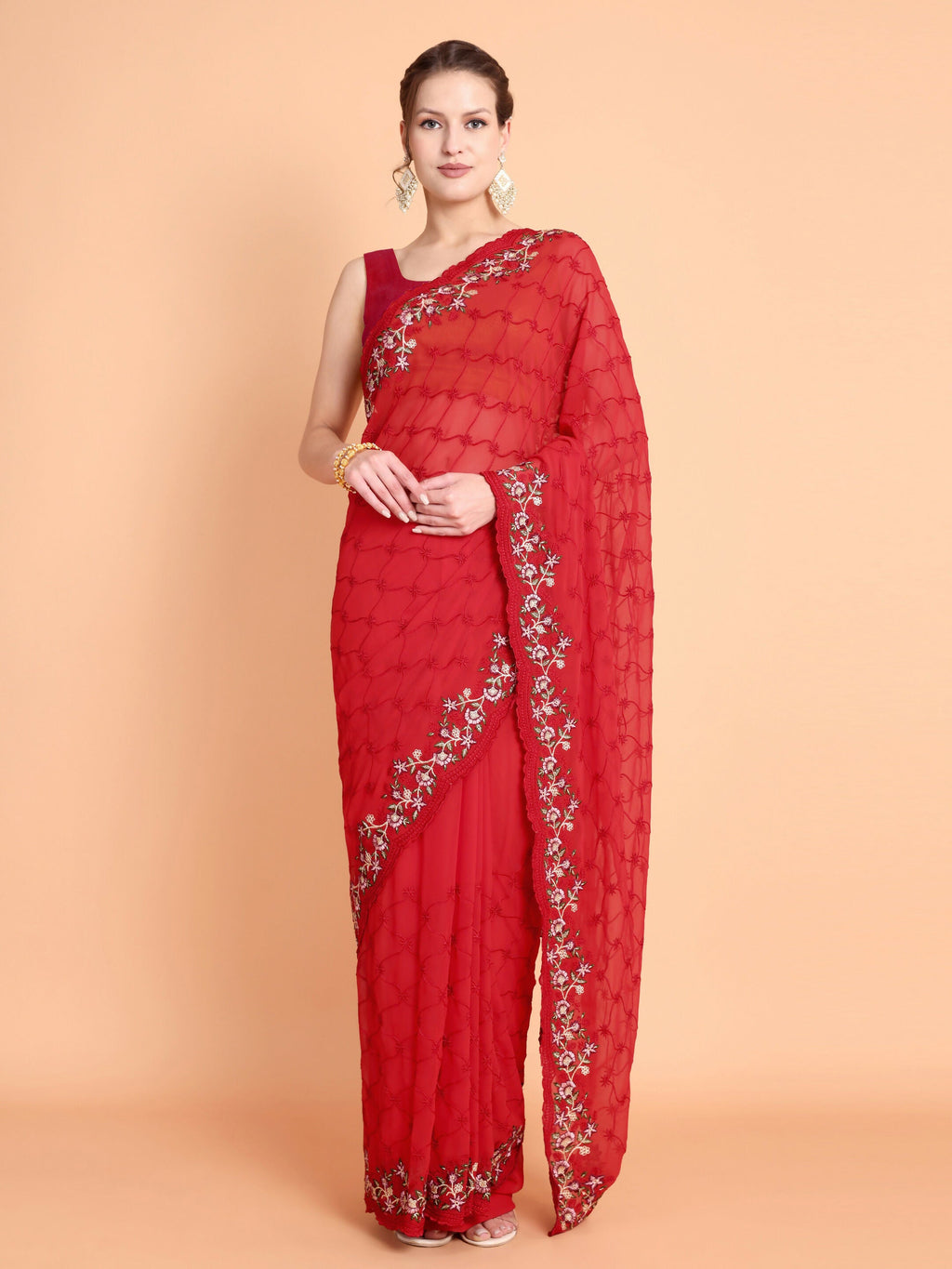 Vamsee Ammelia Red Georgette Saree