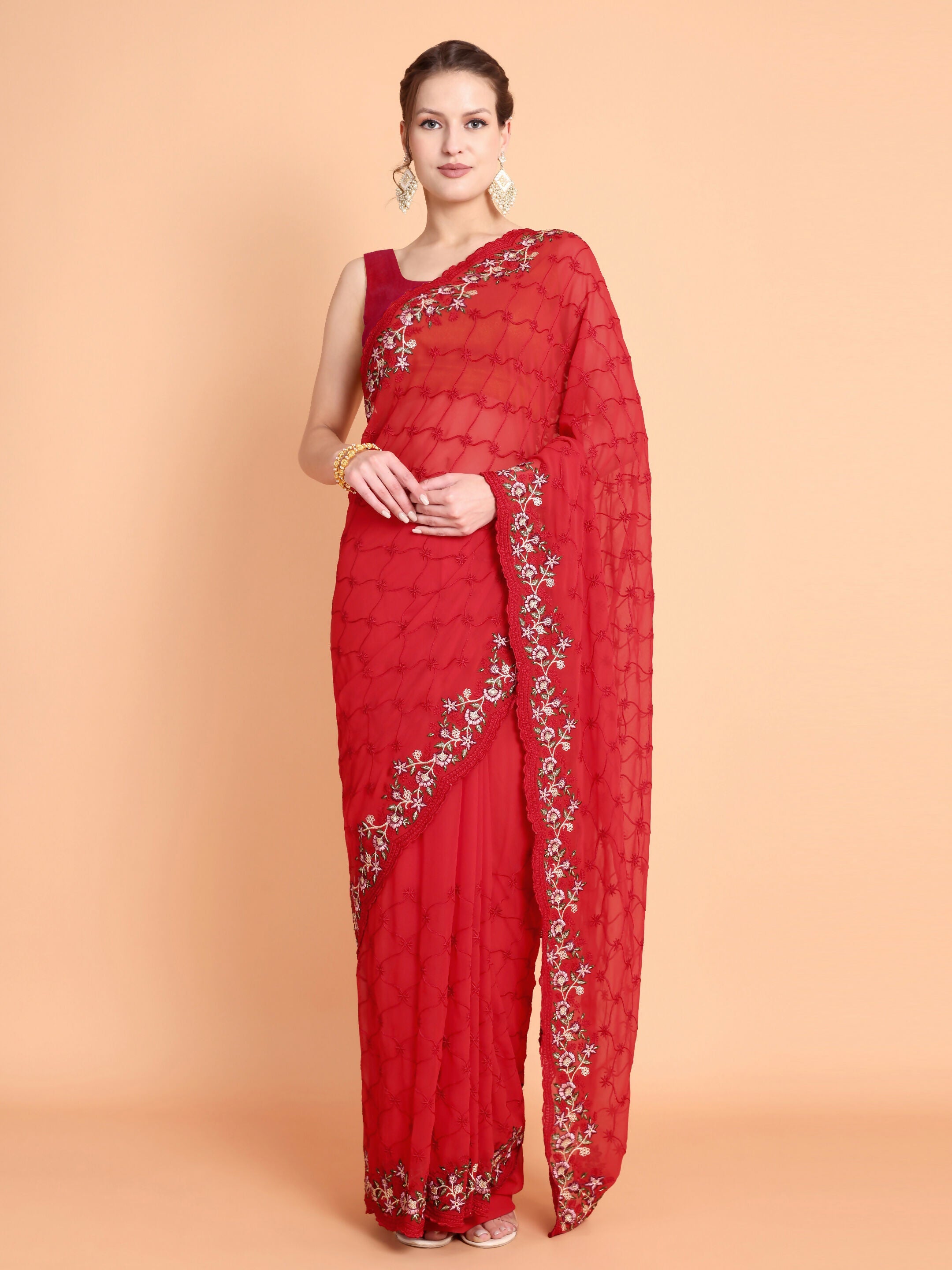 Vamsee Ammelia Red Georgette Saree