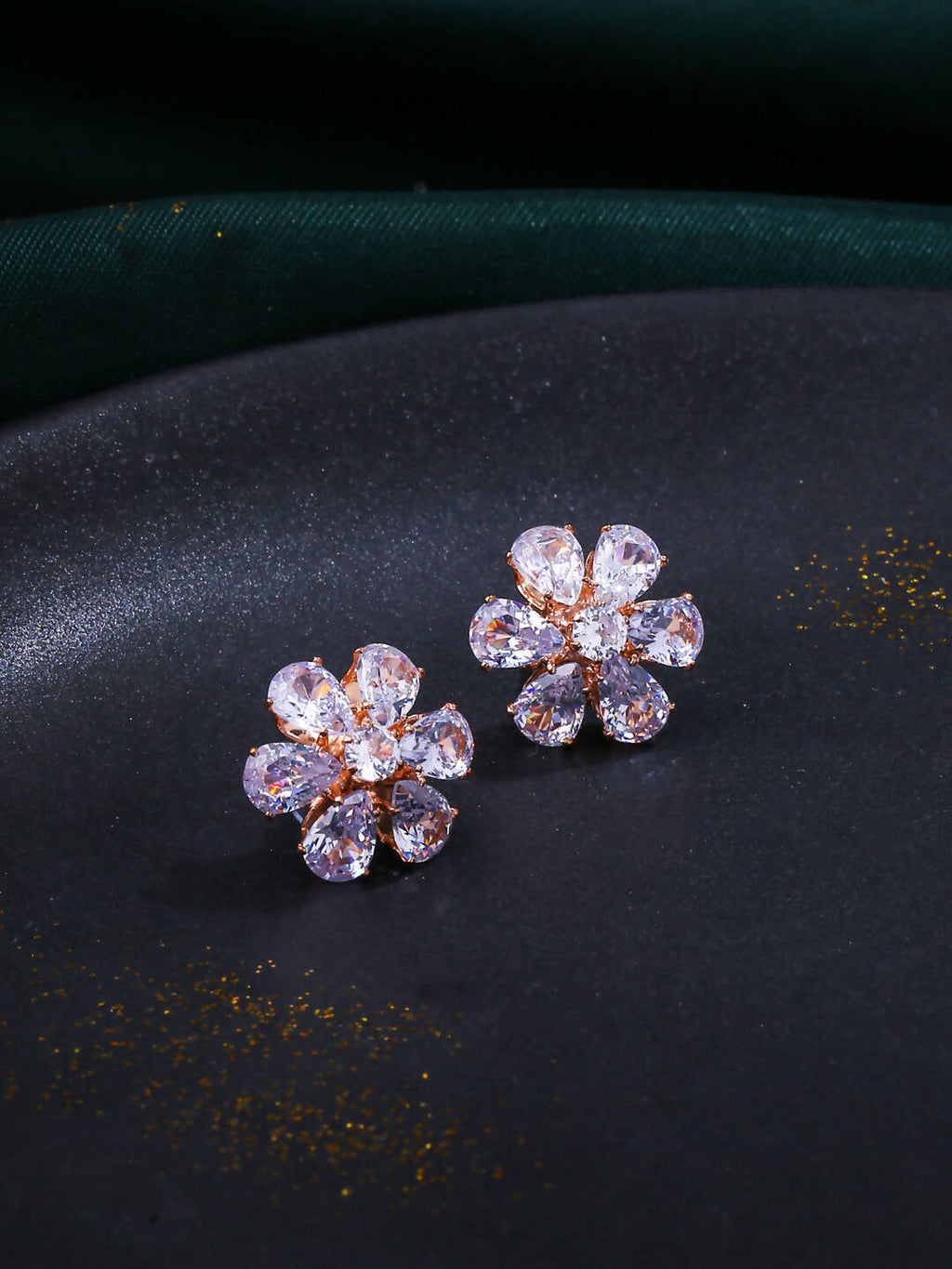 NVR Women Golden Cz Studded Studs Earrings