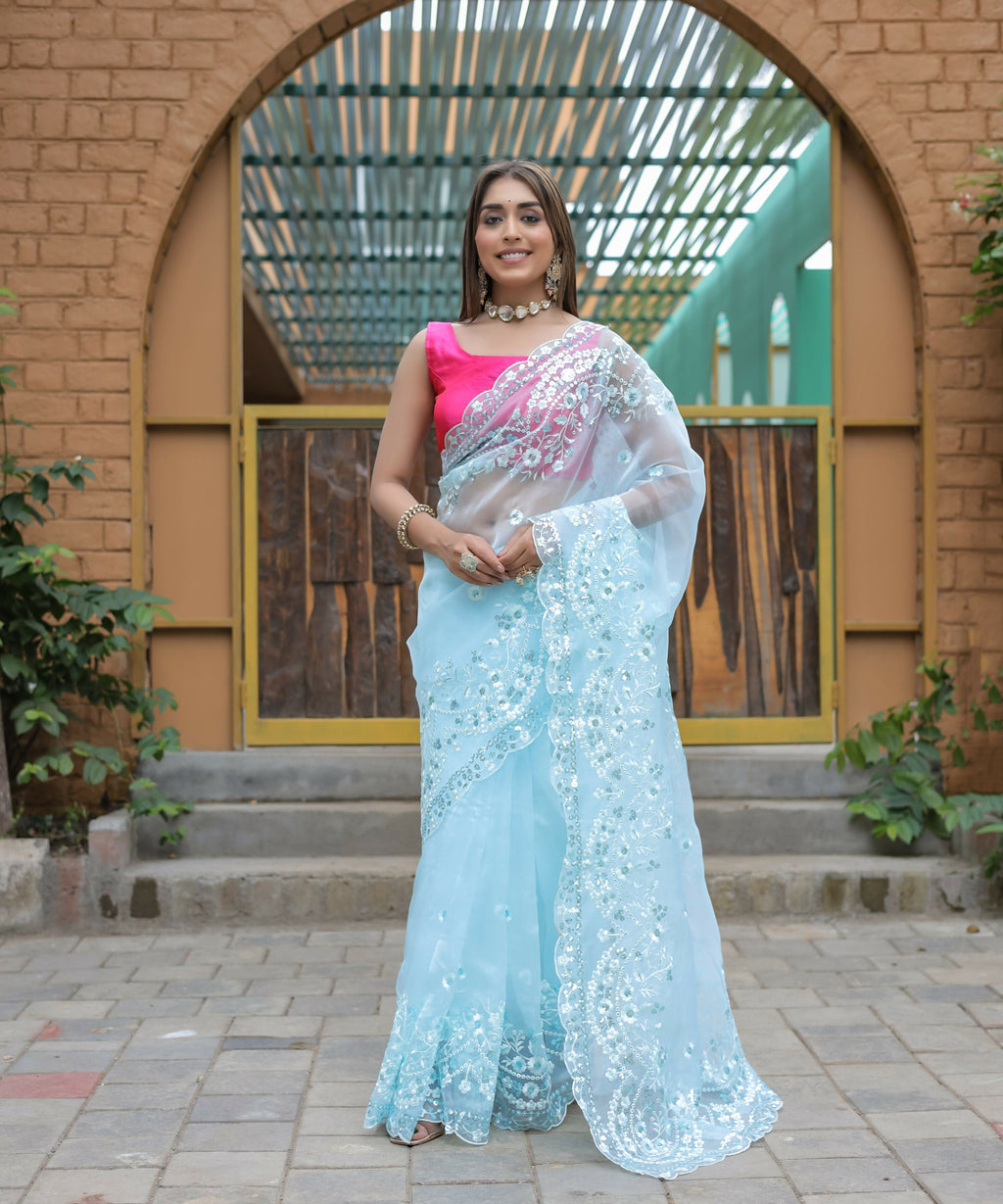 Vamsee Kiki Sky Organza Saree