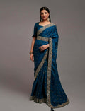 PR Fashion Petrol Chinon Embroidery Lace Saree