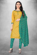 Mustard Cotton Printed Unstitched Dress Material - Amara