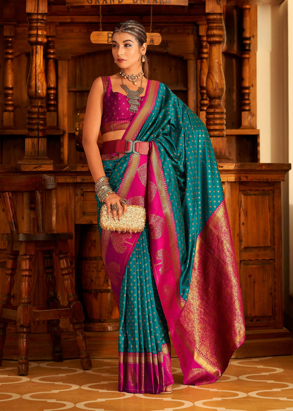 Blue Soft Banarasi Paithani Copper Zari Weaving Saree With Unstitched Blouse Piece - Jodha