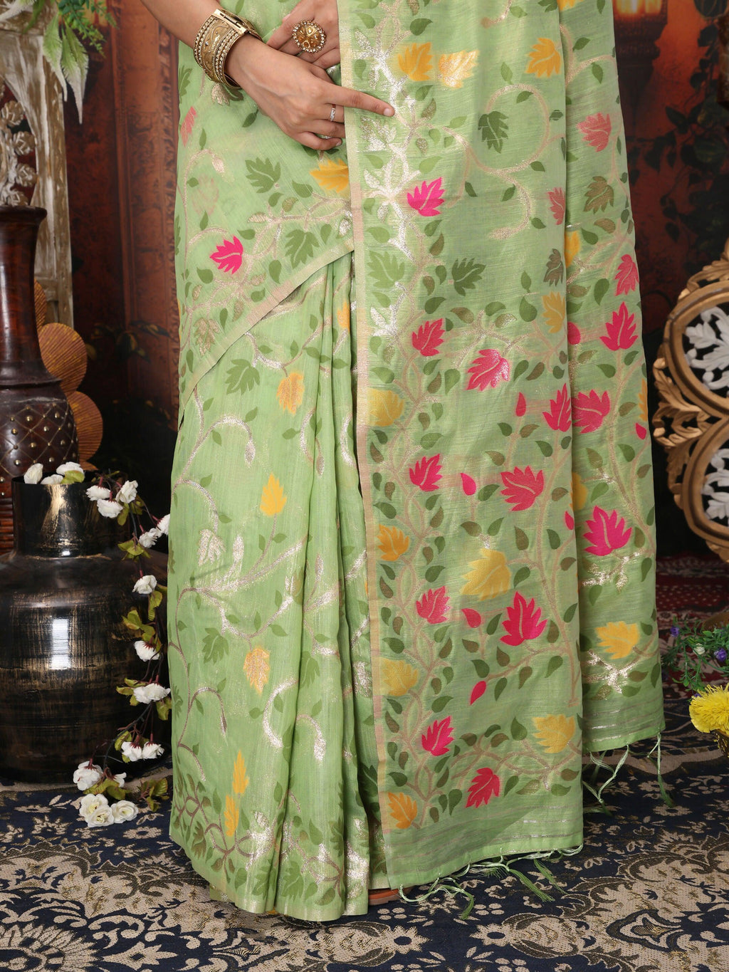 Shree Shyam Fashion Linen Cotton Green Saree