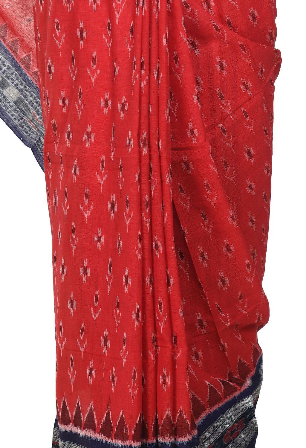 Vamika Sambalpuri Ikat Cotton Dehabandha Badafula Red & Blue Saree