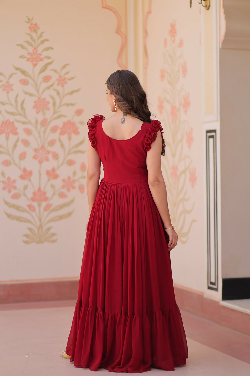 Joban Fashion Maroon Georgette Sequence Embroidery Work Gown