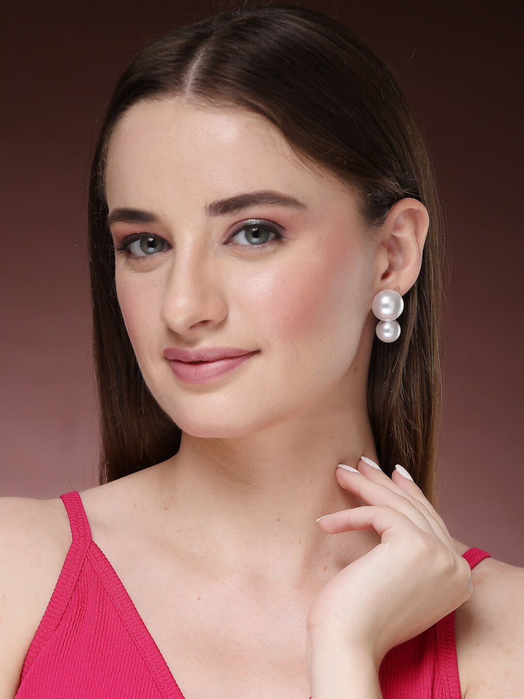 NVR Women's White Pearl Gold-Polished Circular Drop Earring