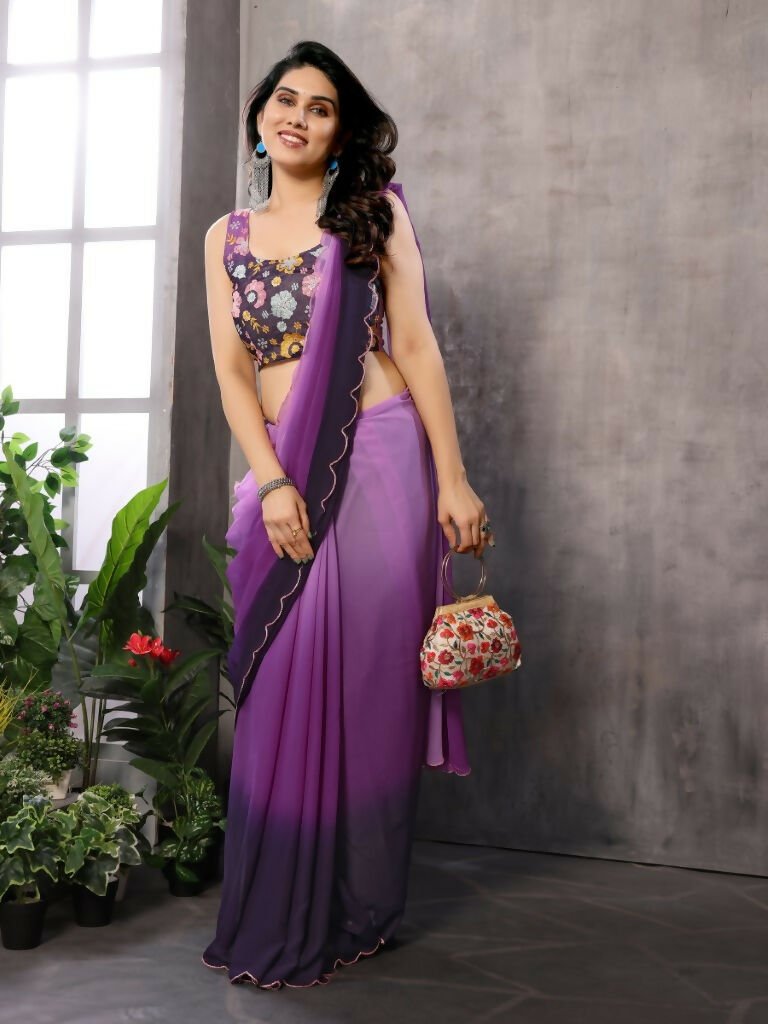Aafreen Partywear Designer Light Purple Georgette Fancy Saree