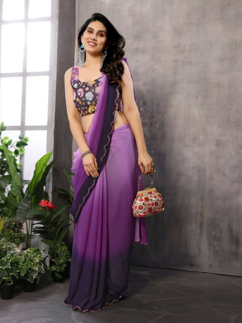 Aafreen Partywear Designer Light Purple Georgette Fancy Saree