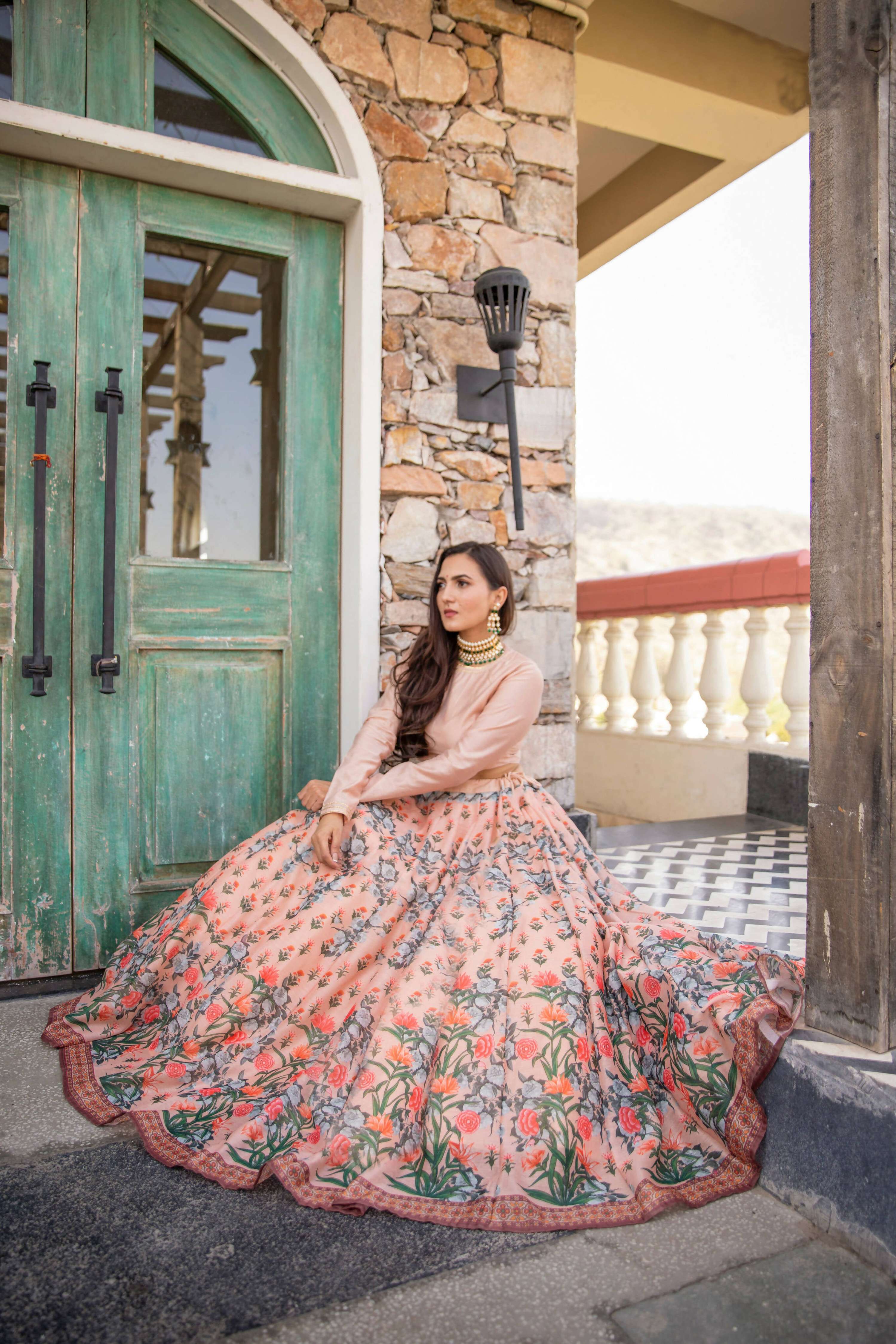 Wedding Designer Light Peach Chanderi Designer Lehenga - Anbazaar