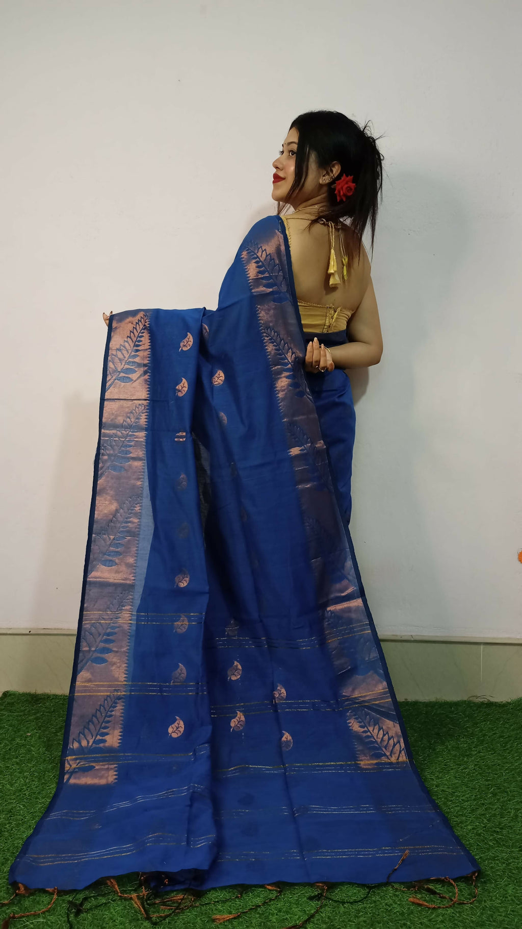 Exclusive Collection Beautiful Blue Cotton Silk Woven Handloom Saree With Running Blouse Piece