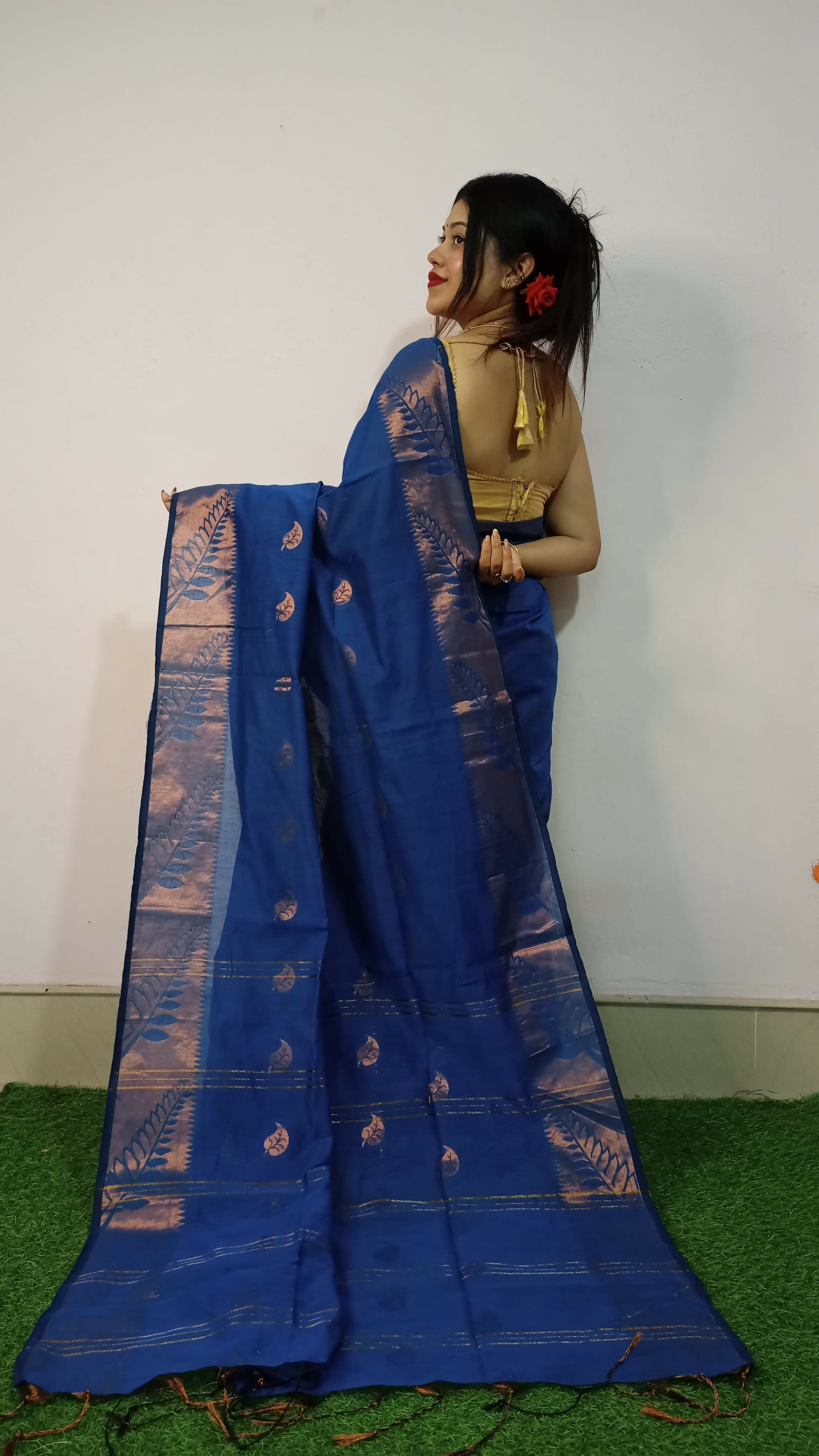 Exclusive Collection Beautiful Blue Cotton Silk Woven Handloom Saree With Running Blouse Piece