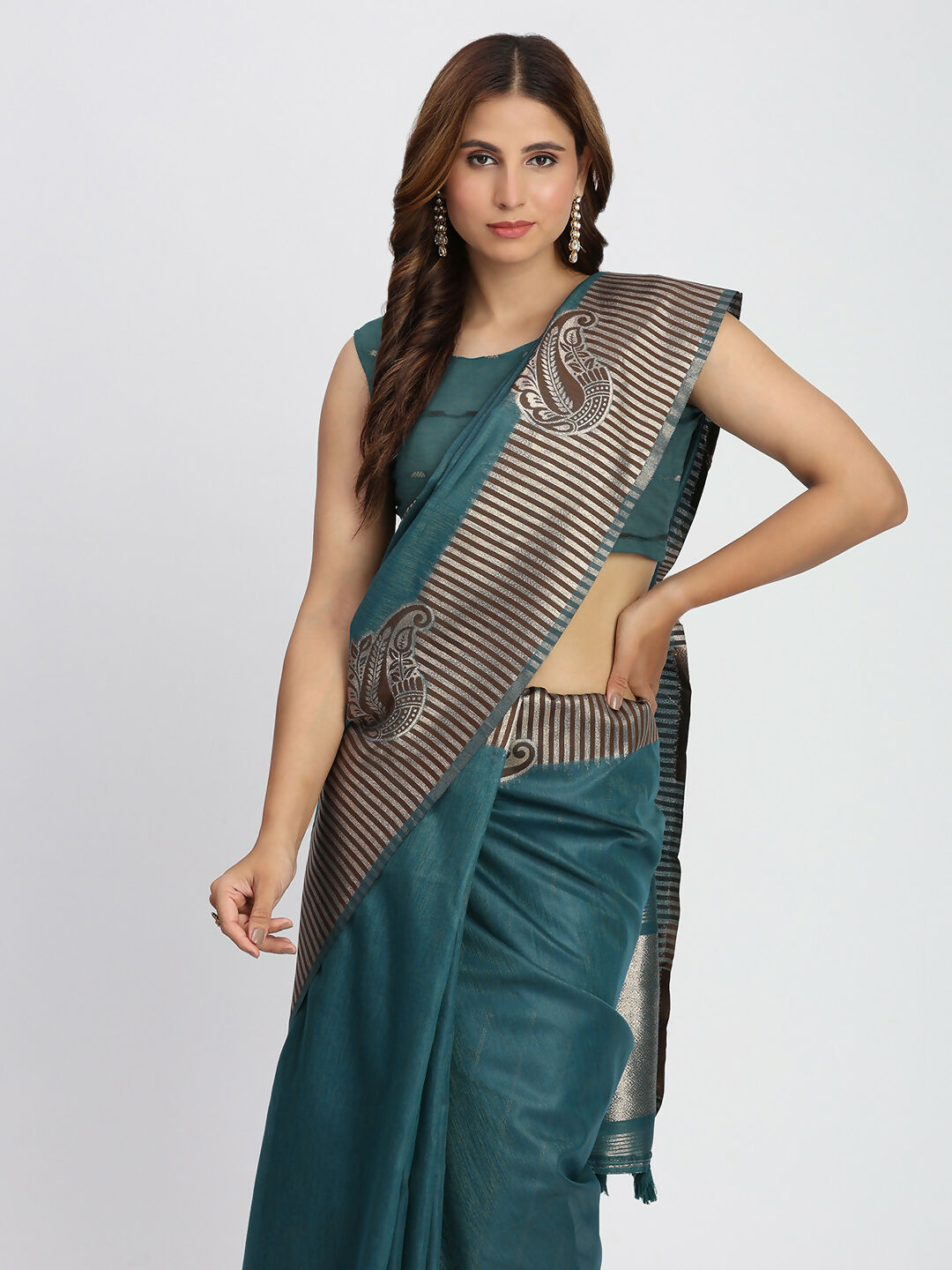 Shree Shyam Fashion Linen Cotton Sea Green Saree