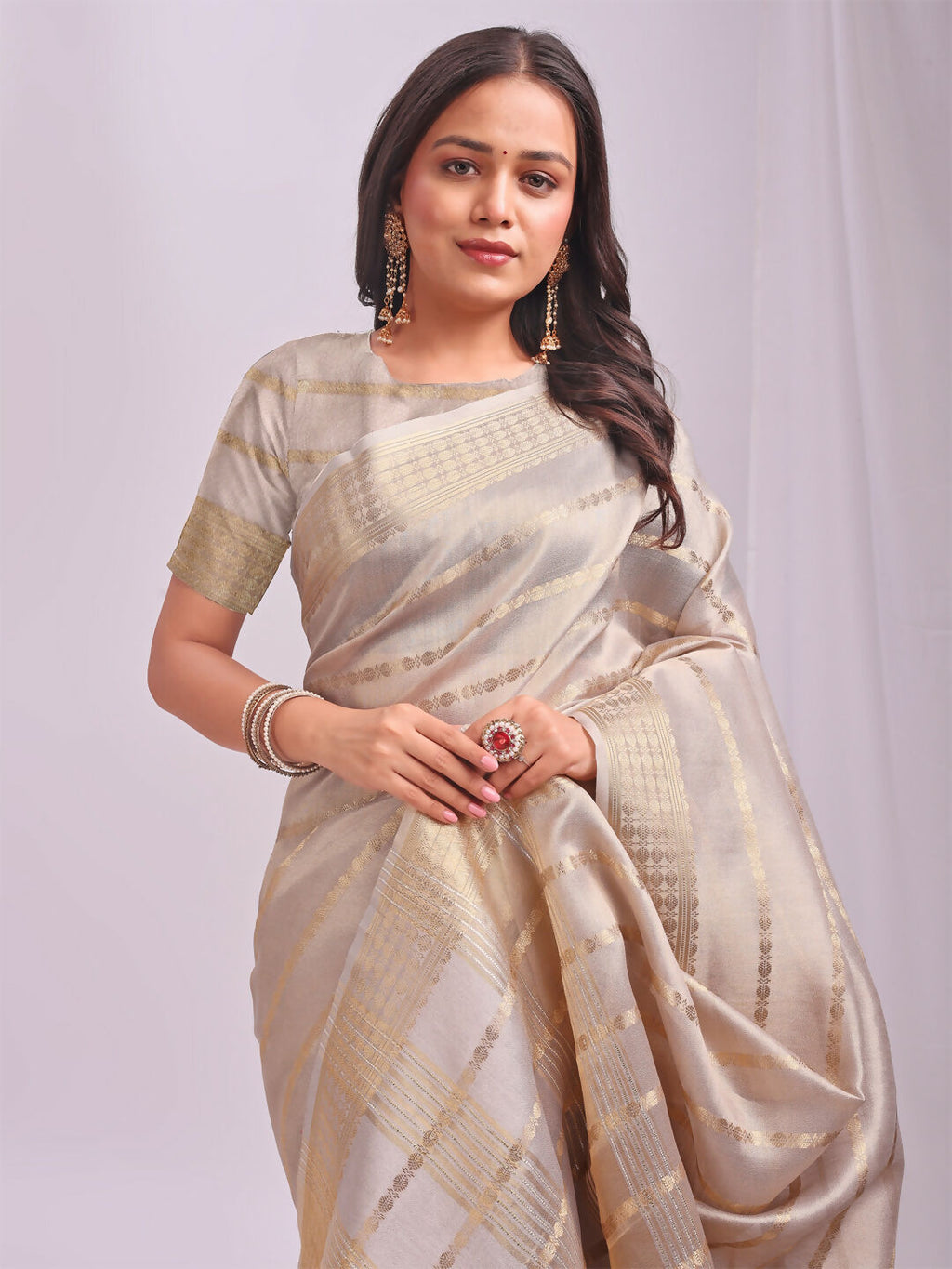 Shree Shyam Fashion Organza Cream Saree