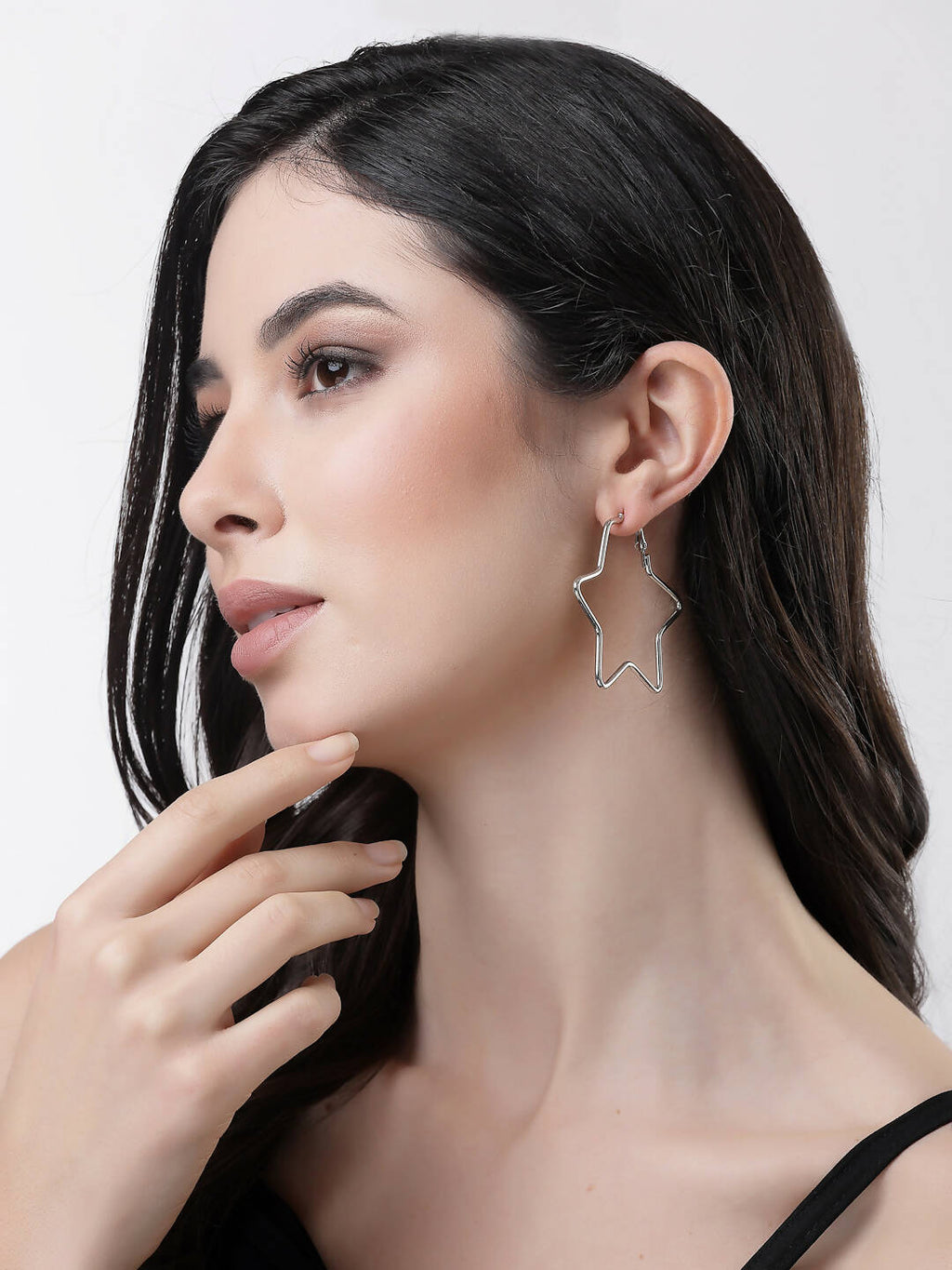 NVR Women Gold-Toned Geometric Hoop Earrings