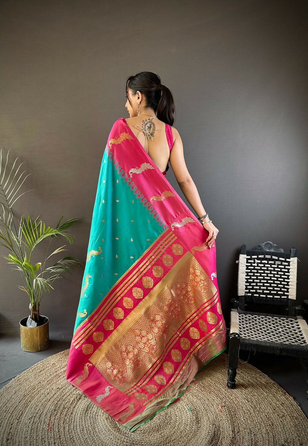 Joban Fashion Pink Peacock,Butti Banarasi Silk Sarees