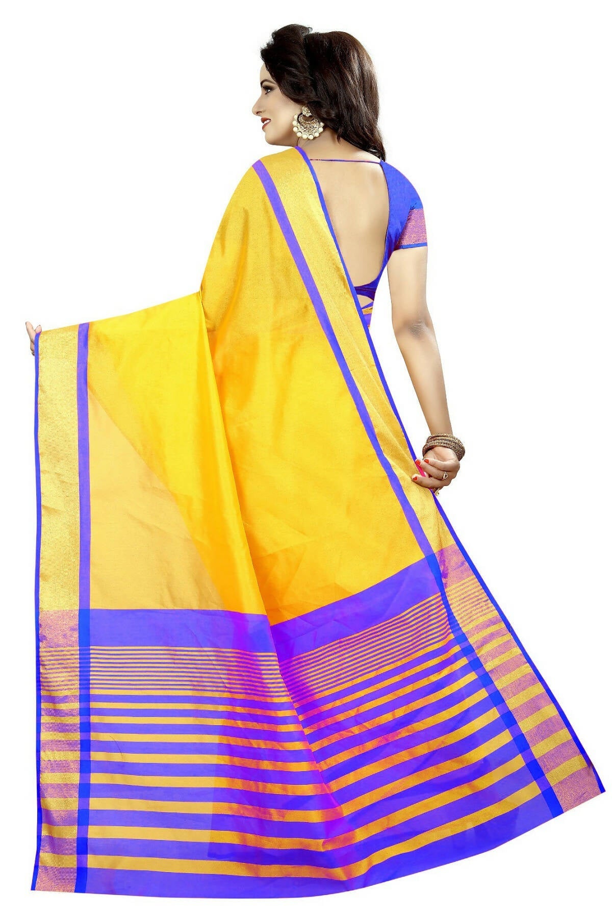 Vamika Yellow Cotton Silk Weaving Saree (MASTANI ROYAL BLUE)