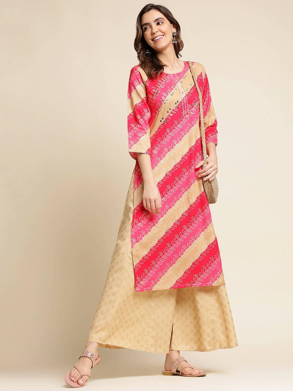 Pink Rayon Floral Printed Straight Fit Kurta - Prasuti