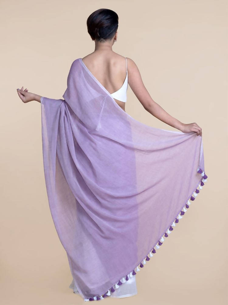 Suta Women Lavender And White Mul Cotton Saree