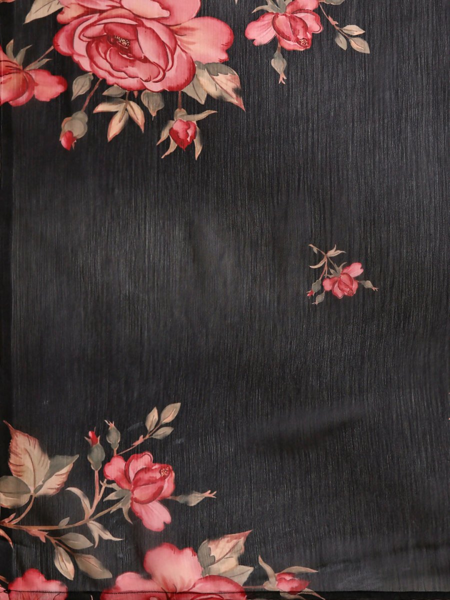 Ahalyaa Women's Traditional Semi Stitch Saree - Black