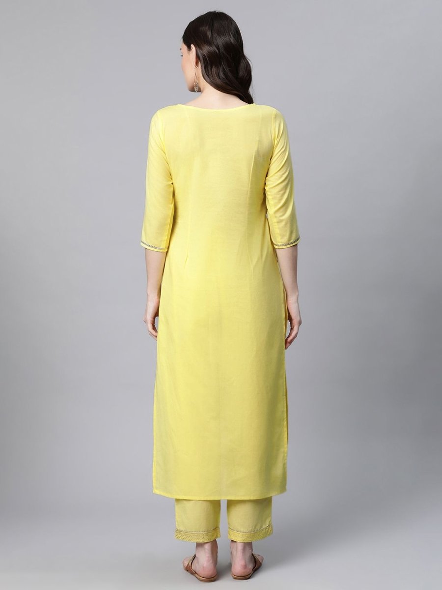 Ahalyaa Women Yellow Pure Cotton Printed Floral Kurta With Trousers