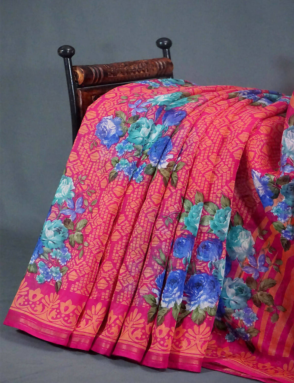 Shades Of Rani Pink Floral Design Semi Chanderi Saree By Gayathri Reddy Designer Studio