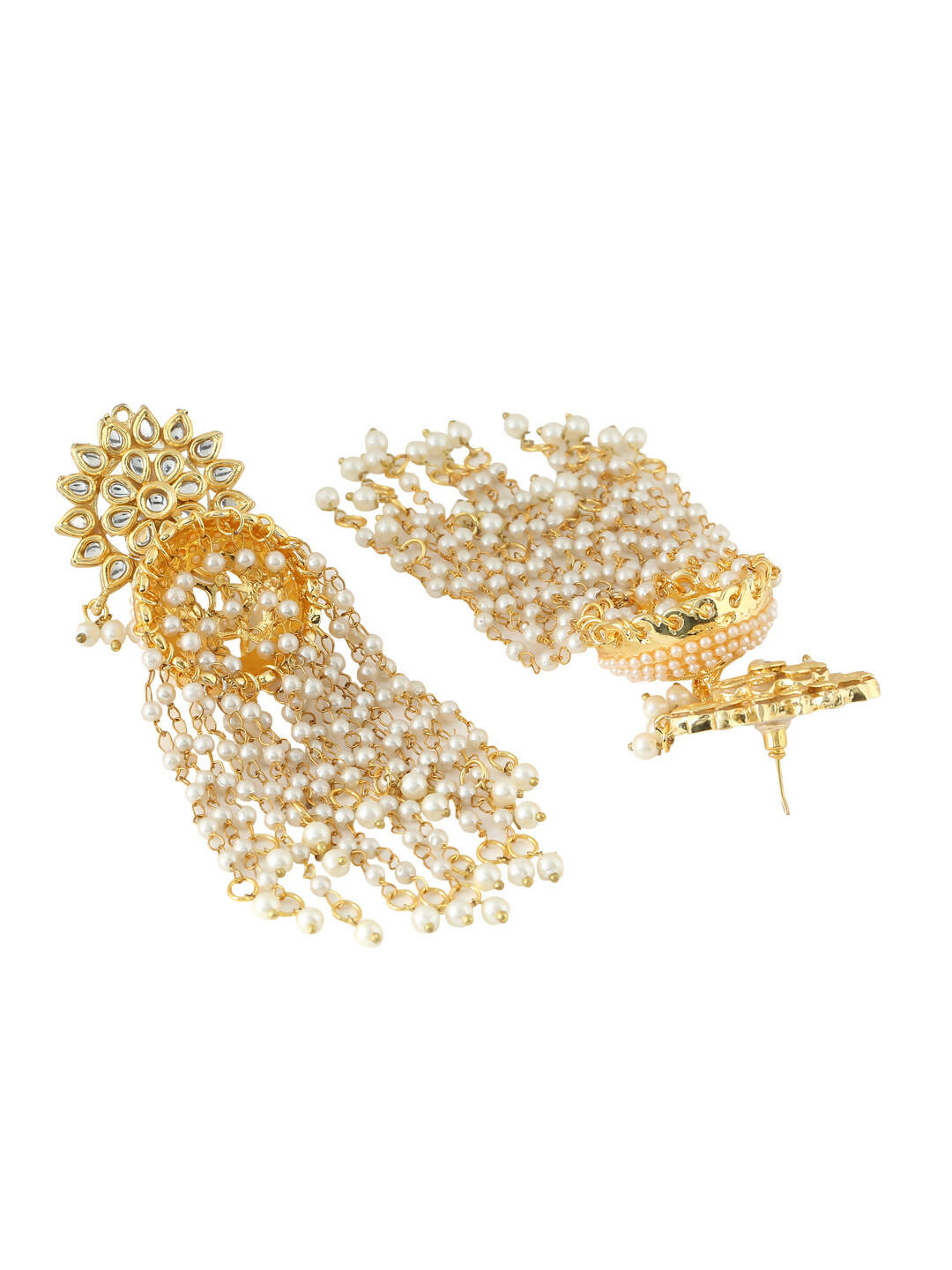 NVR Women Gold-Polished Contemporary Jhumkas Earrings