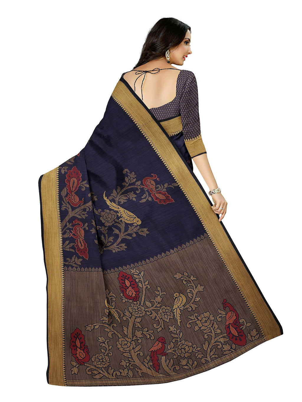Mimosa Women's Kanchipuram Art Silk Navy Blue Saree