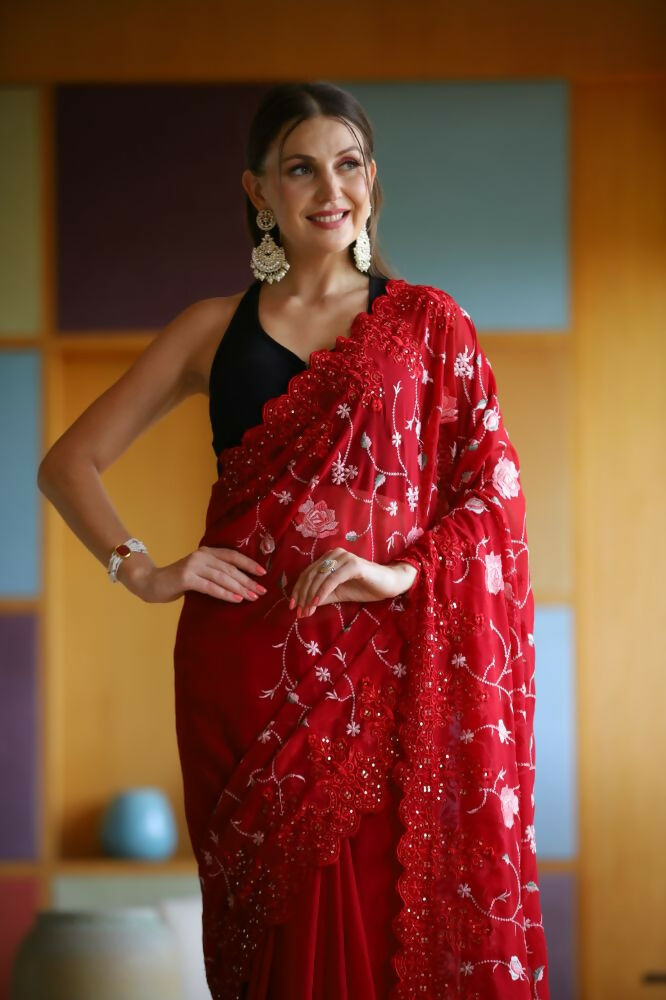 Vamsee Ashi Red Georgette Saree
