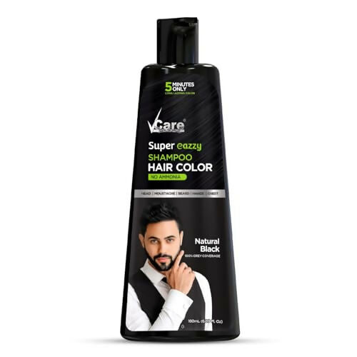 VCare Super Eazzy Hair Color Shampoo for Women and Men - Natural Black