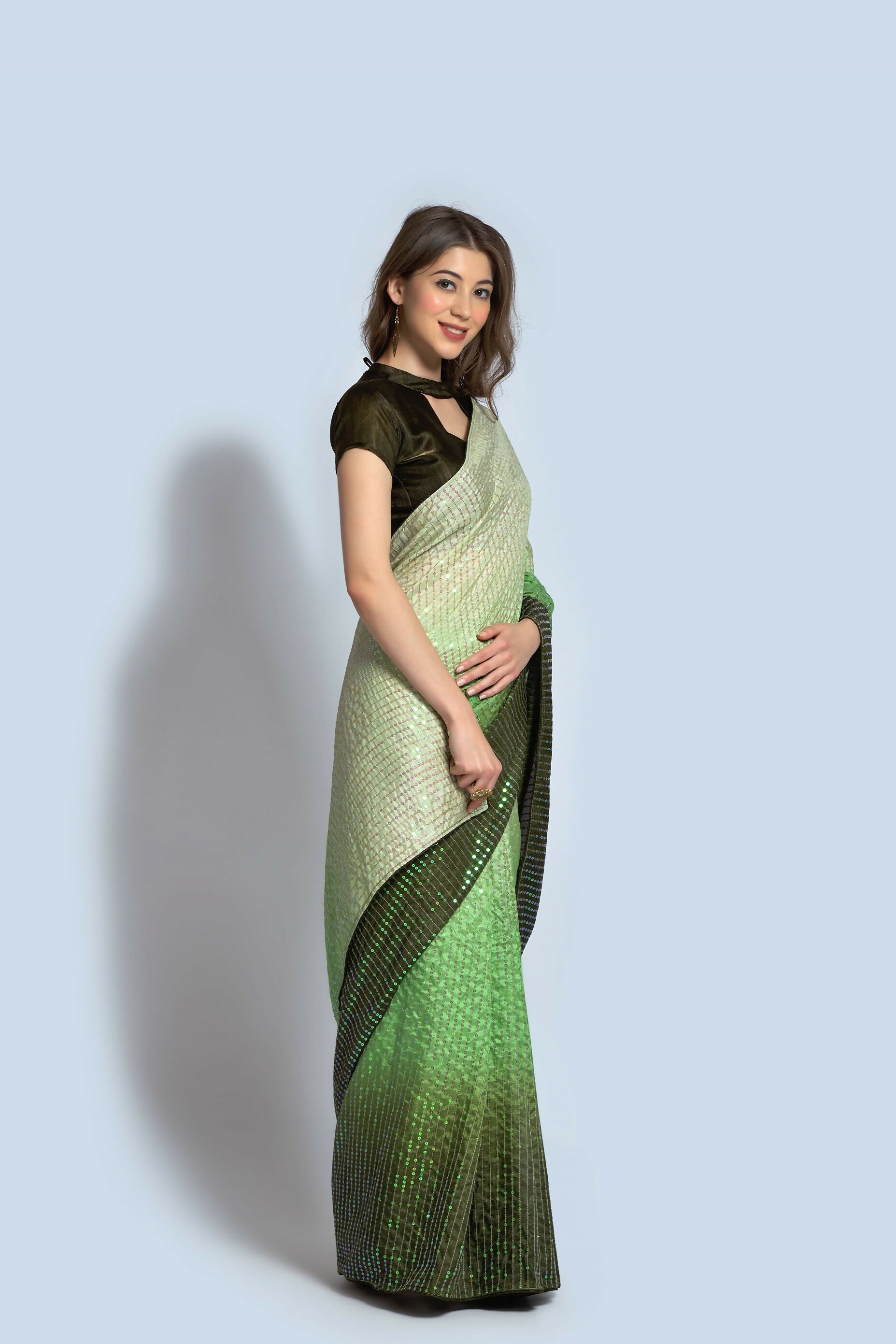 Vegaa Fashion Light Green Vichitra Silk Embroidered Party Wear Saree